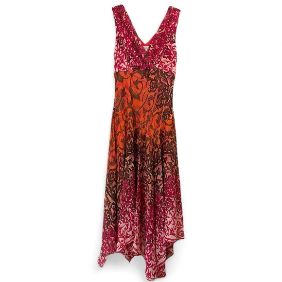 Women’s Y2K Dainty Semi Sheer Asymmetrical Flowy Sleeveless Coral Pink Maxi 10 M - Picture 1 of 9